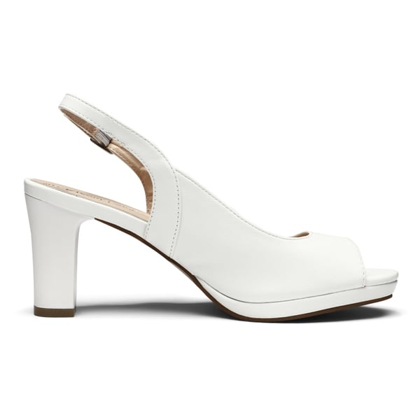 Chunky Heel Peep Toe Slingback Sandals - WHITE PU - 2